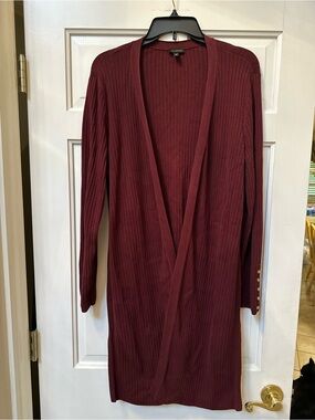 Talbots Ribbed Long Open Cardigan in Burgundy.  Size L